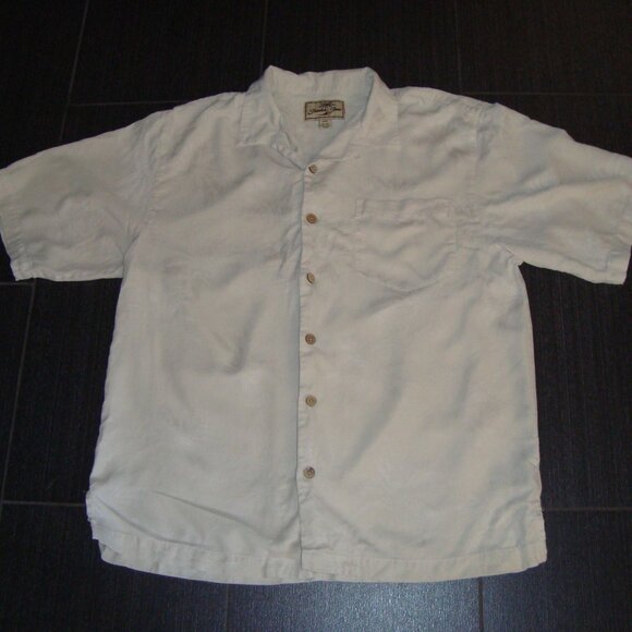 Jamaica Jax Silk Hawaiiian Lite Palm Tree Print Button Down Shirt Size M - Picture 2 of 6